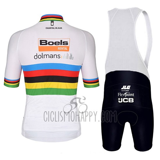 UCI Mondo Campione Leader Cycling Jersey Bib Short 2018 Men Short Sleeve Boels Dolmans White